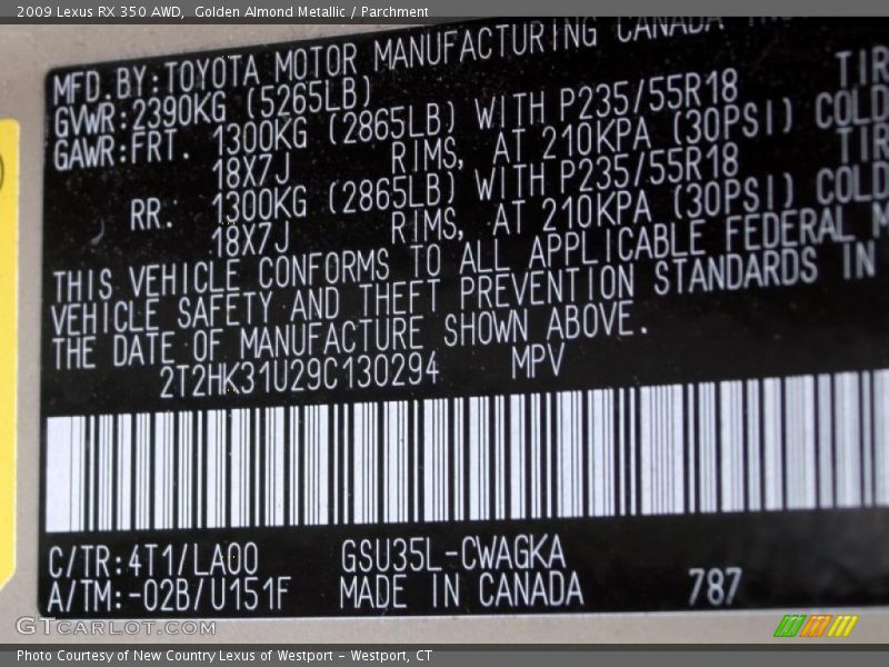 Golden Almond Metallic / Parchment 2009 Lexus RX 350 AWD