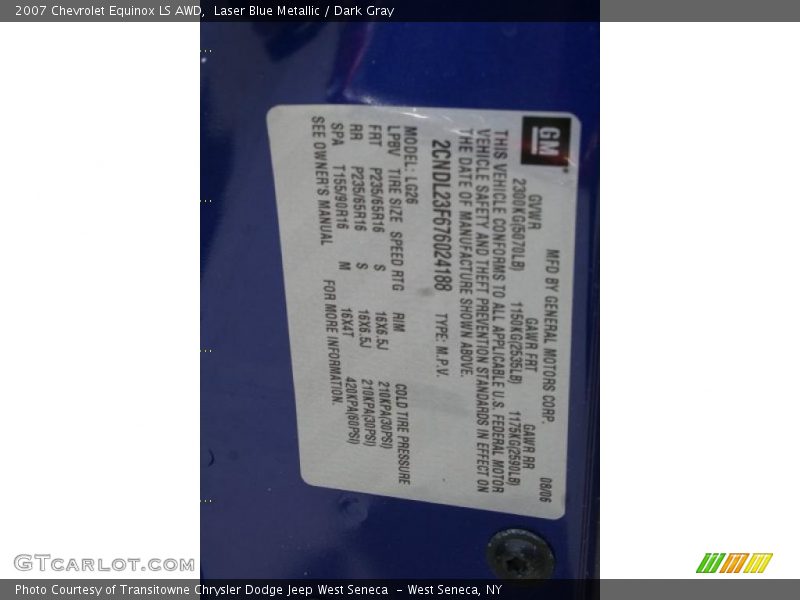 Laser Blue Metallic / Dark Gray 2007 Chevrolet Equinox LS AWD