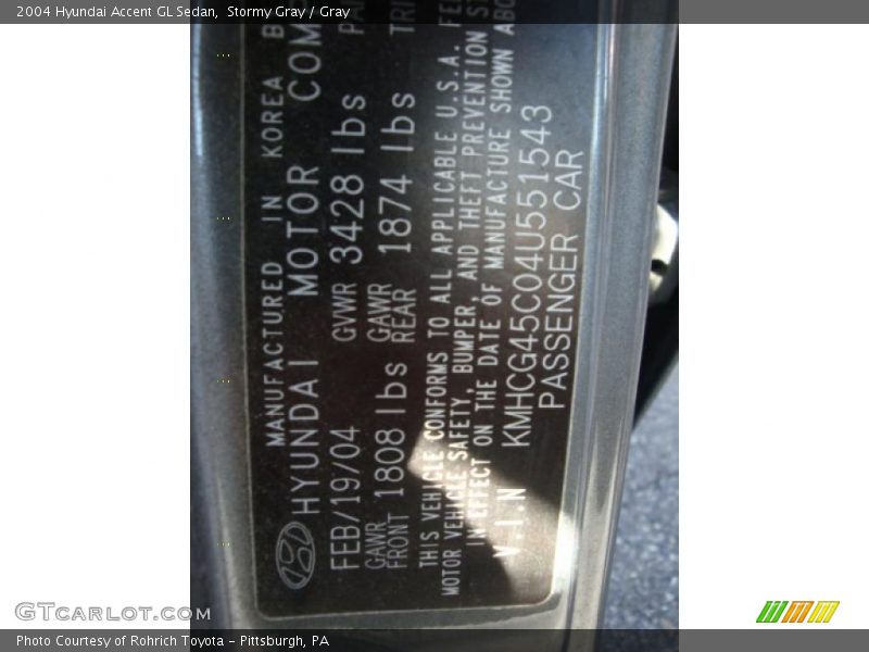 Stormy Gray / Gray 2004 Hyundai Accent GL Sedan