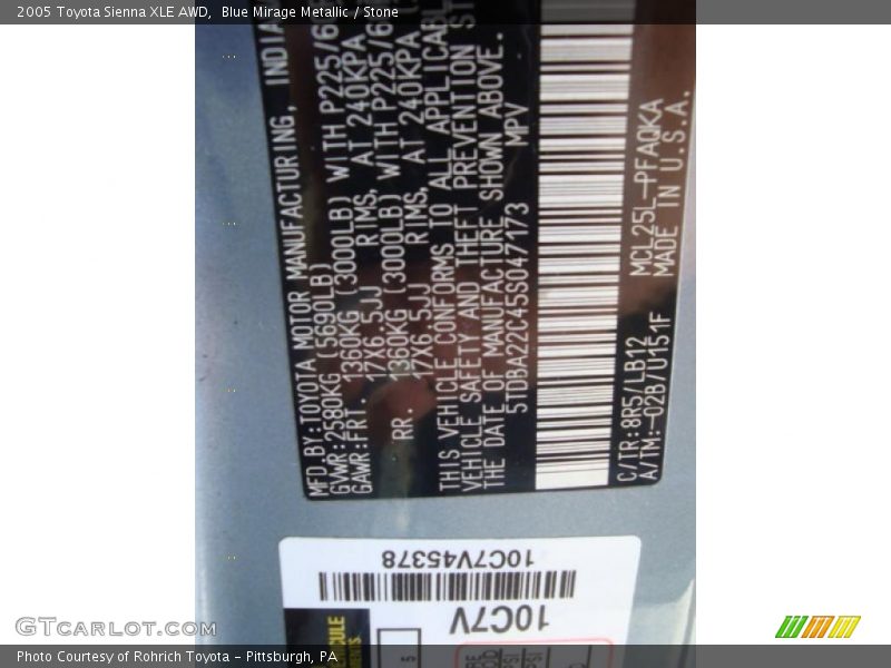 Blue Mirage Metallic / Stone 2005 Toyota Sienna XLE AWD