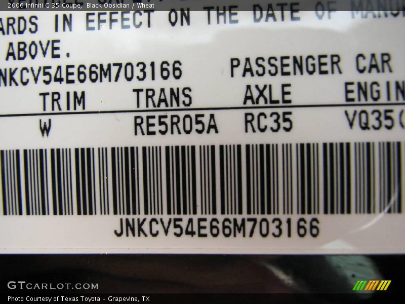 Black Obsidian / Wheat 2006 Infiniti G 35 Coupe