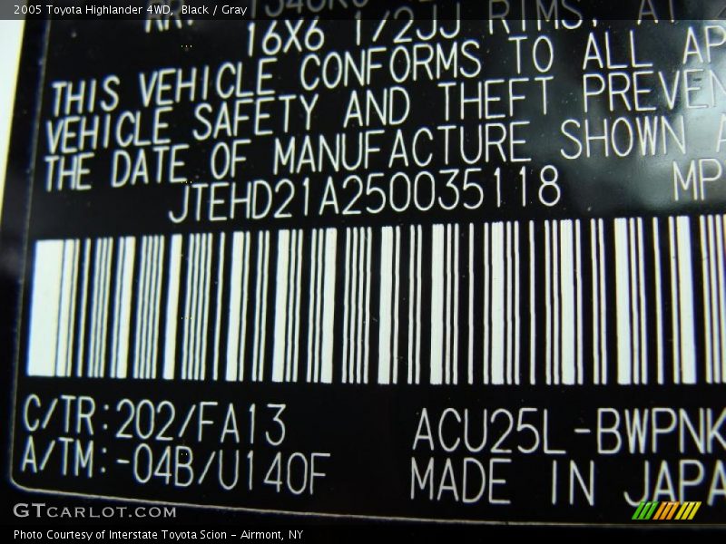 Black / Gray 2005 Toyota Highlander 4WD