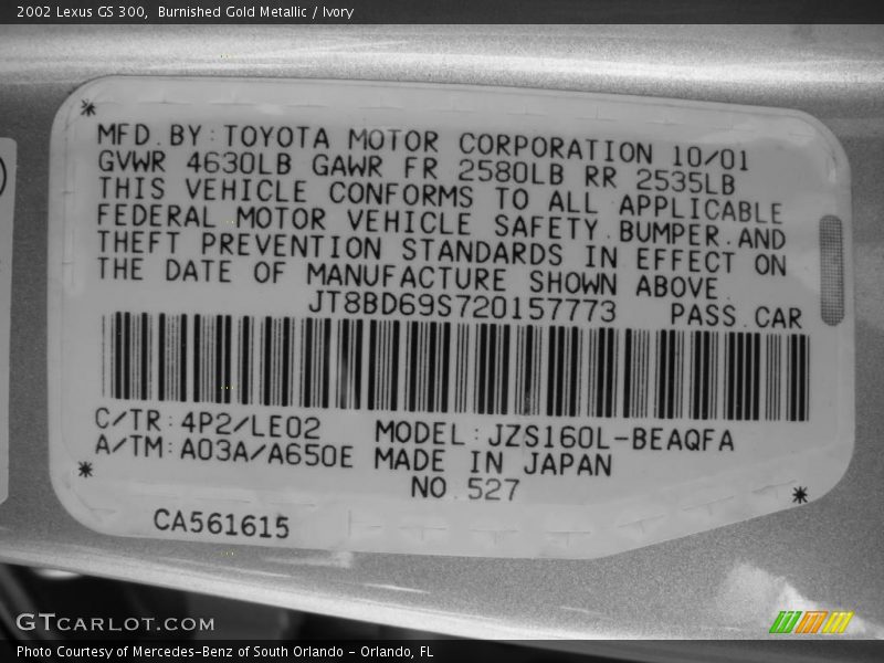 Burnished Gold Metallic / Ivory 2002 Lexus GS 300