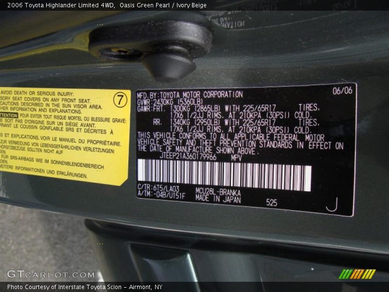 Oasis Green Pearl / Ivory Beige 2006 Toyota Highlander Limited 4WD