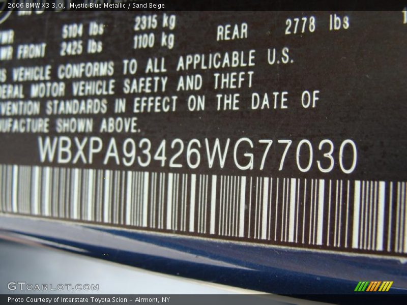 Mystic Blue Metallic / Sand Beige 2006 BMW X3 3.0i