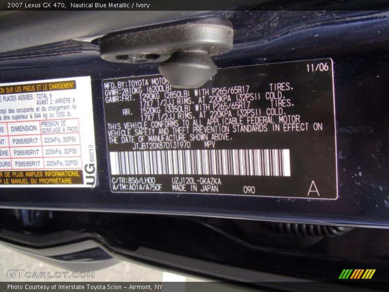 Nautical Blue Metallic / Ivory 2007 Lexus GX 470