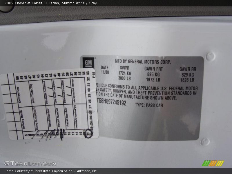 Summit White / Gray 2009 Chevrolet Cobalt LT Sedan