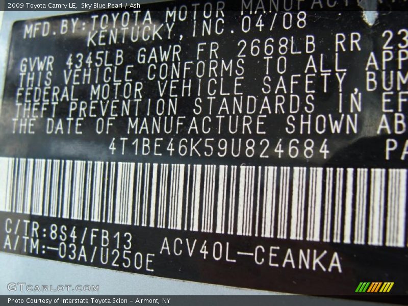 Sky Blue Pearl / Ash 2009 Toyota Camry LE