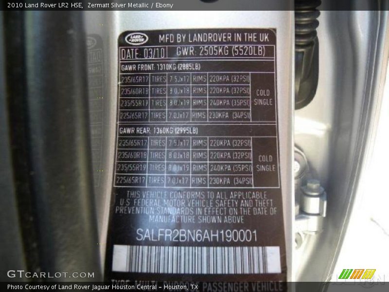 Zermatt Silver Metallic / Ebony 2010 Land Rover LR2 HSE
