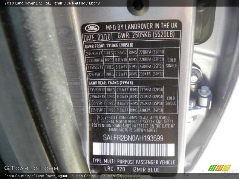 Izmir Blue Metallic / Ebony 2010 Land Rover LR2 HSE
