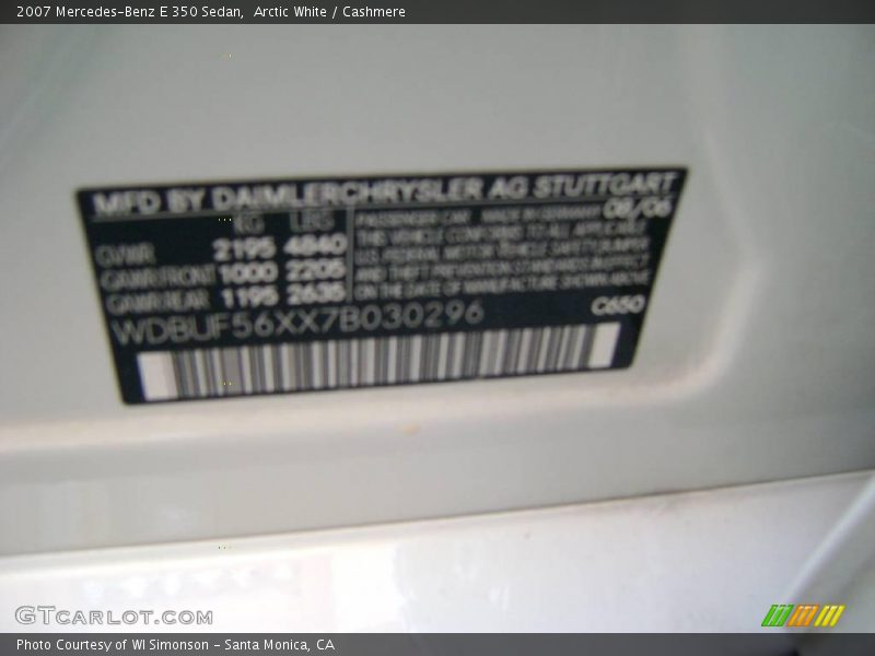 Arctic White / Cashmere 2007 Mercedes-Benz E 350 Sedan