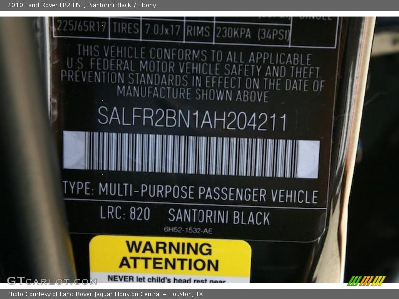 Santorini Black / Ebony 2010 Land Rover LR2 HSE