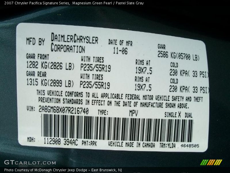 Magnesium Green Pearl / Pastel Slate Gray 2007 Chrysler Pacifica Signature Series