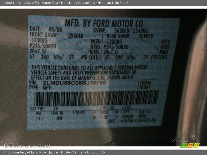 Vapor Silver Metallic / Charcoal Black/Medium Light Stone 2008 Lincoln MKX AWD
