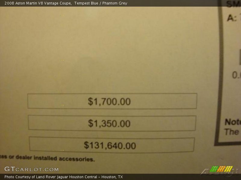 Tempest Blue / Phantom Grey 2008 Aston Martin V8 Vantage Coupe