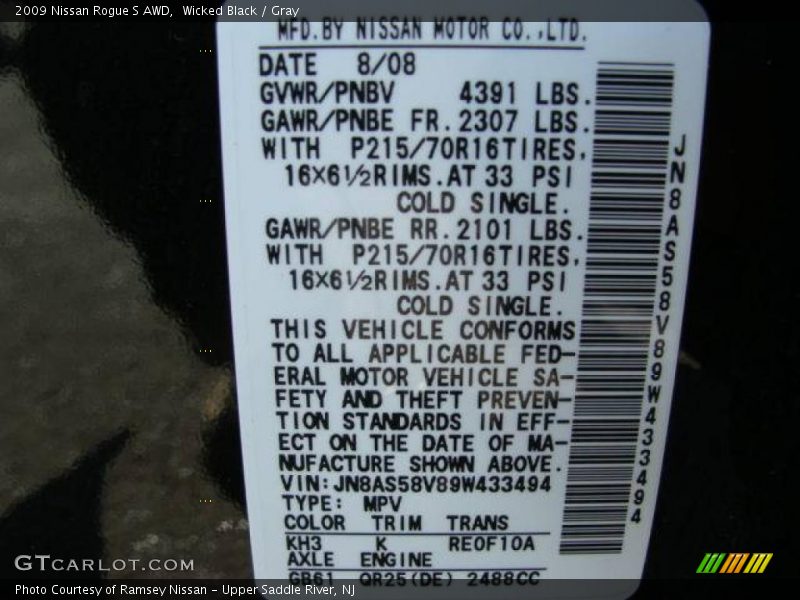 Wicked Black / Gray 2009 Nissan Rogue S AWD