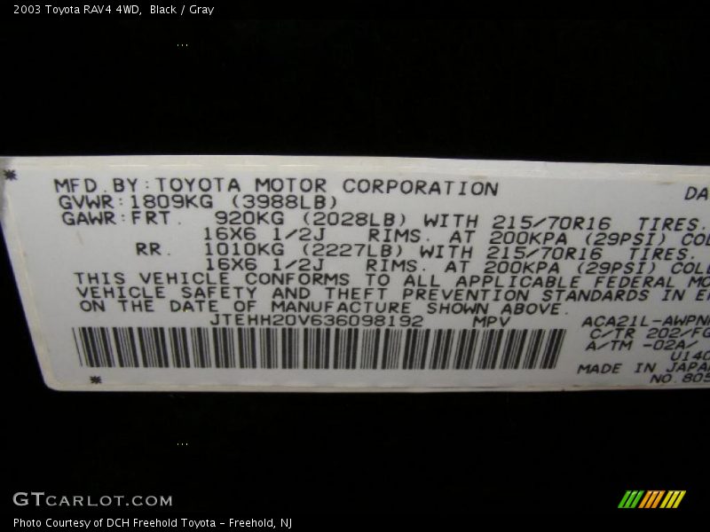 Black / Gray 2003 Toyota RAV4 4WD