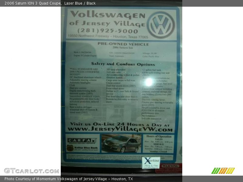 Laser Blue / Black 2006 Saturn ION 3 Quad Coupe