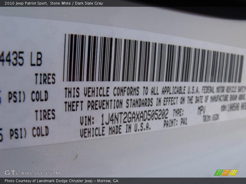 Stone White / Dark Slate Gray 2010 Jeep Patriot Sport