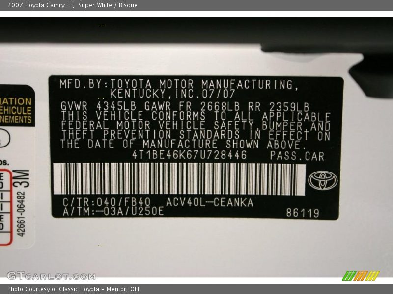 Super White / Bisque 2007 Toyota Camry LE