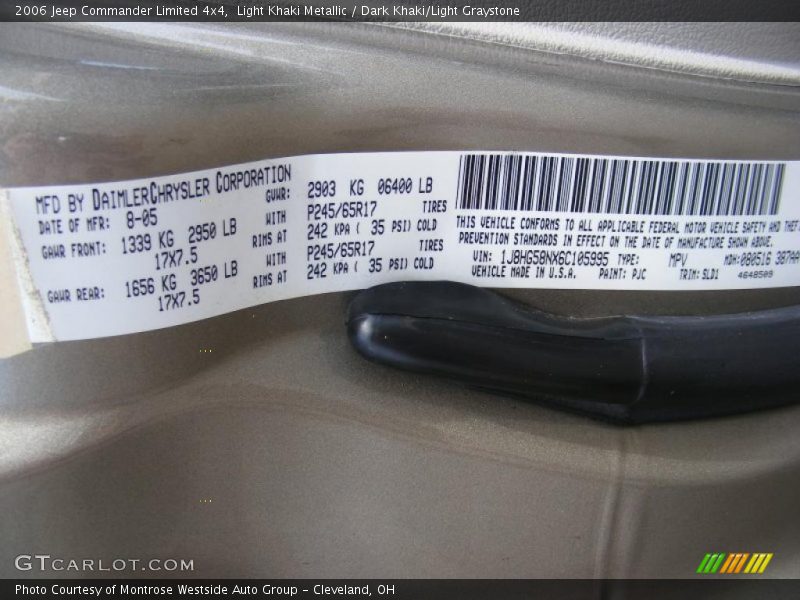 Light Khaki Metallic / Dark Khaki/Light Graystone 2006 Jeep Commander Limited 4x4