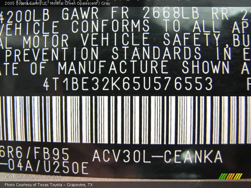 Mineral Green Opalescent / Gray 2005 Toyota Camry LE