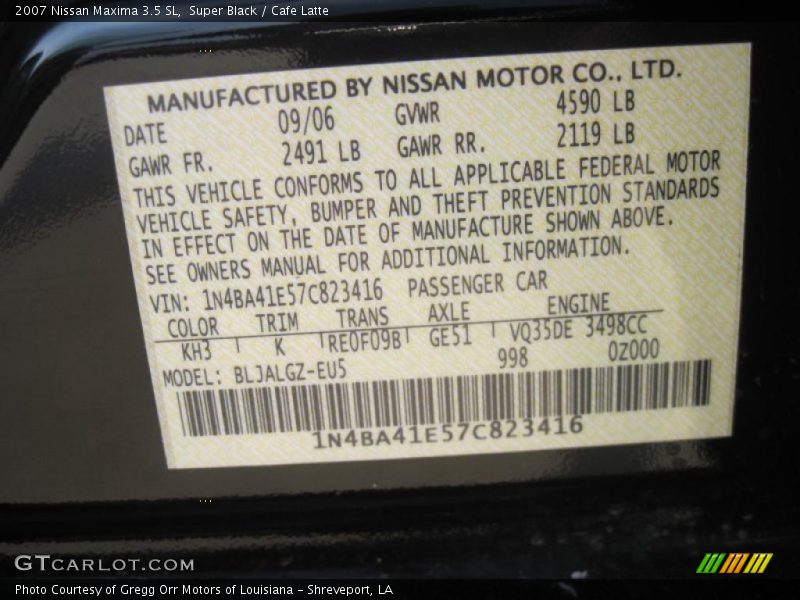Super Black / Cafe Latte 2007 Nissan Maxima 3.5 SL