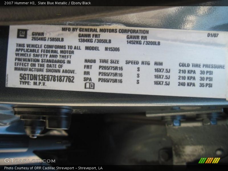 Slate Blue Metallic / Ebony Black 2007 Hummer H3