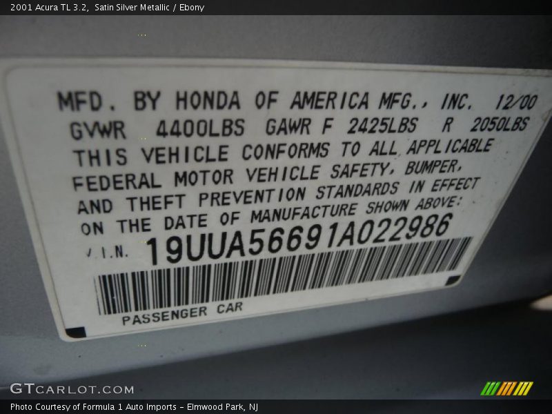 Satin Silver Metallic / Ebony 2001 Acura TL 3.2