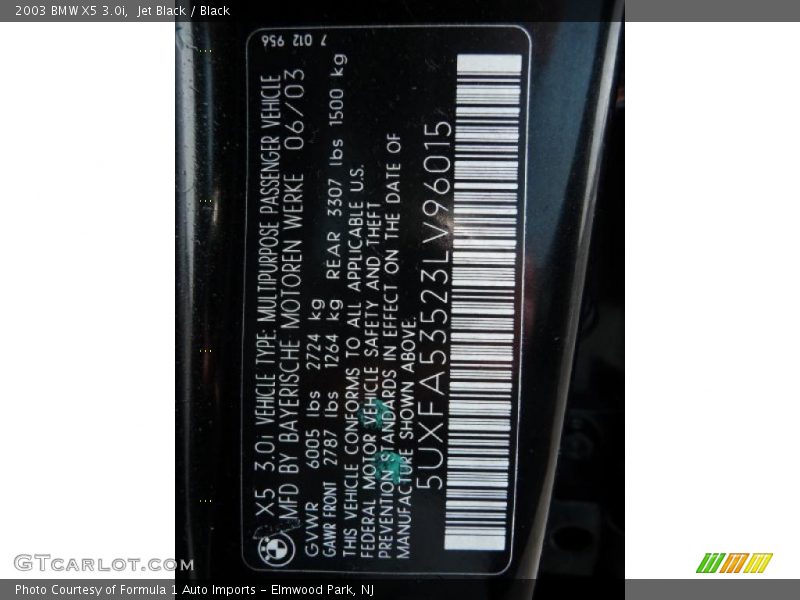 Jet Black / Black 2003 BMW X5 3.0i
