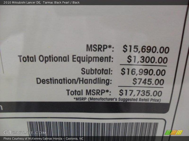 Tarmac Black Pearl / Black 2010 Mitsubishi Lancer DE