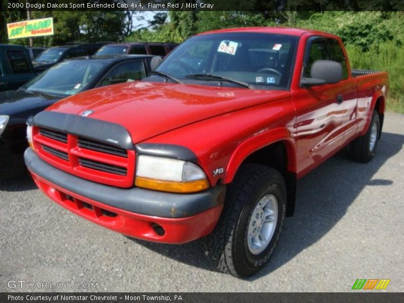 Flame Red / Mist Gray 2000 Dodge Dakota Sport Extended Cab 4x4