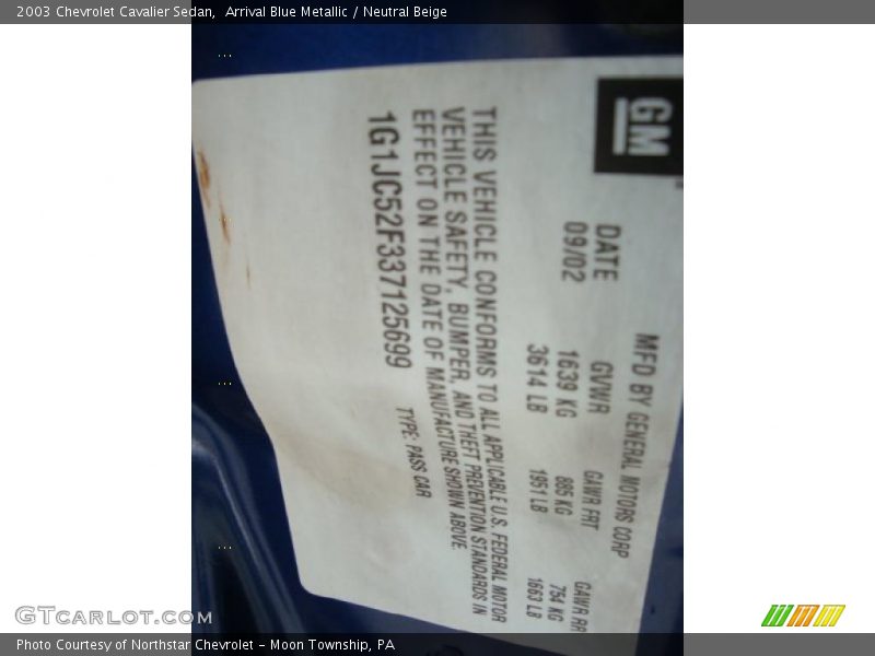 Arrival Blue Metallic / Neutral Beige 2003 Chevrolet Cavalier Sedan