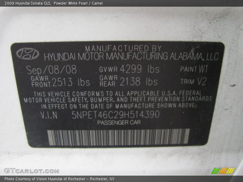 Powder White Pearl / Camel 2009 Hyundai Sonata GLS