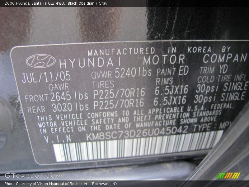 Black Obsidian / Gray 2006 Hyundai Santa Fe GLS 4WD