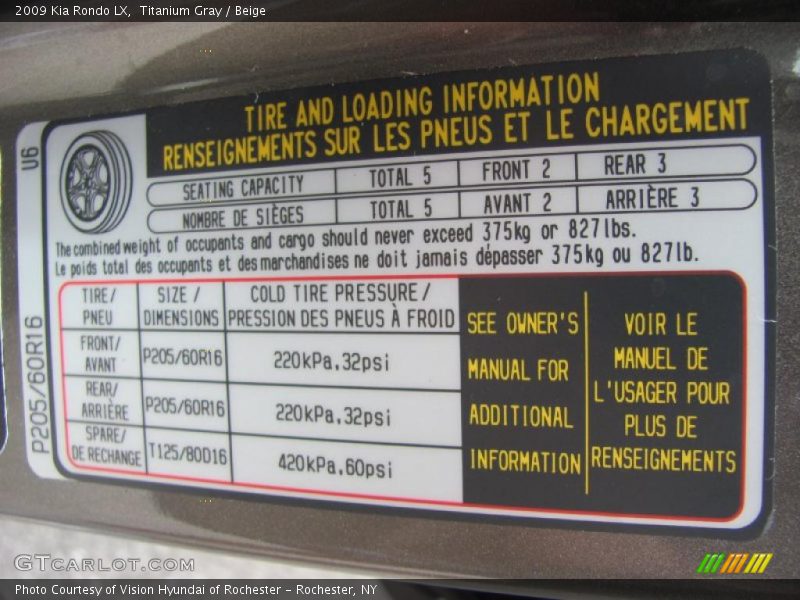 Titanium Gray / Beige 2009 Kia Rondo LX