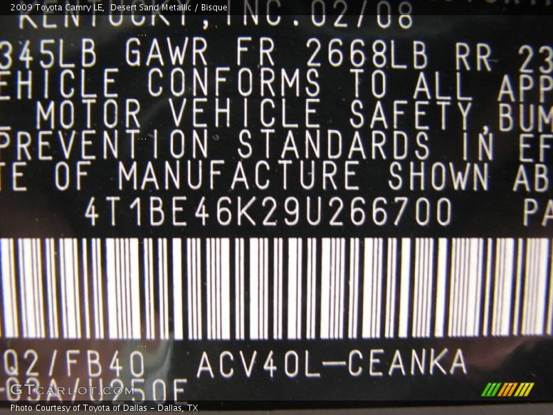 Desert Sand Metallic / Bisque 2009 Toyota Camry LE