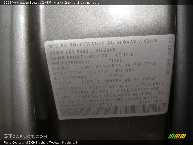 Alaska Grey Metallic / Anthracite 2008 Volkswagen Touareg 2 VR6