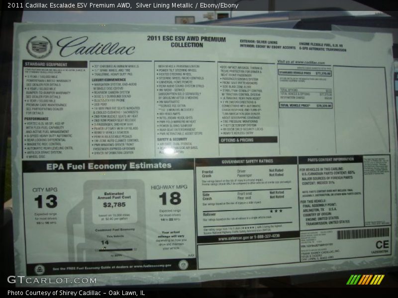 Silver Lining Metallic / Ebony/Ebony 2011 Cadillac Escalade ESV Premium AWD