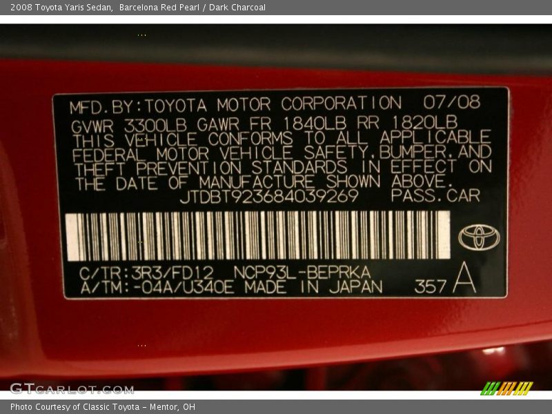 Barcelona Red Pearl / Dark Charcoal 2008 Toyota Yaris Sedan