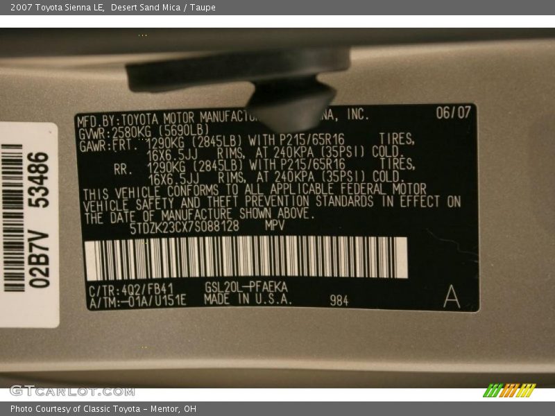 Desert Sand Mica / Taupe 2007 Toyota Sienna LE
