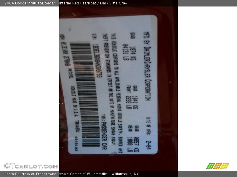 Inferno Red Pearlcoat / Dark Slate Gray 2004 Dodge Stratus SE Sedan