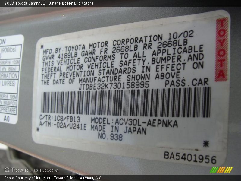 Lunar Mist Metallic / Stone 2003 Toyota Camry LE