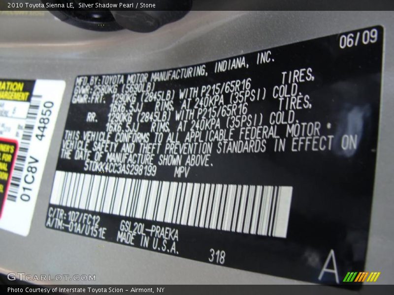 Silver Shadow Pearl / Stone 2010 Toyota Sienna LE