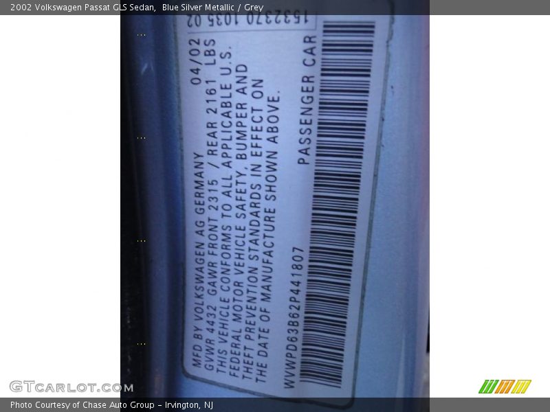 Blue Silver Metallic / Grey 2002 Volkswagen Passat GLS Sedan