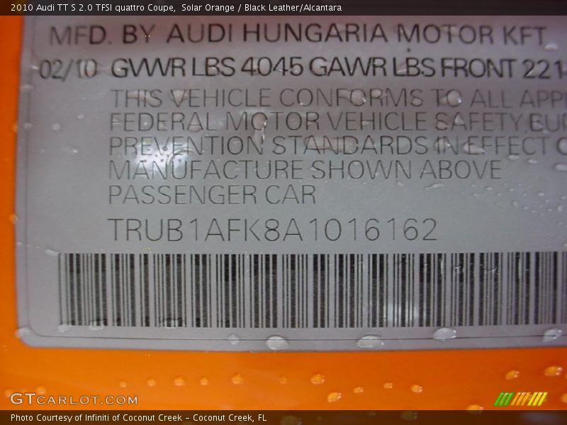 Solar Orange / Black Leather/Alcantara 2010 Audi TT S 2.0 TFSI quattro Coupe