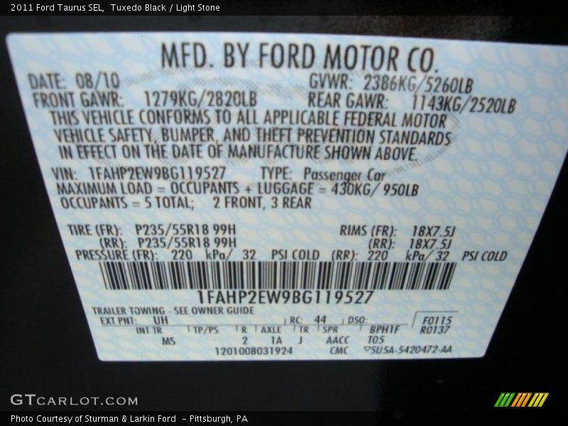 Tuxedo Black / Light Stone 2011 Ford Taurus SEL