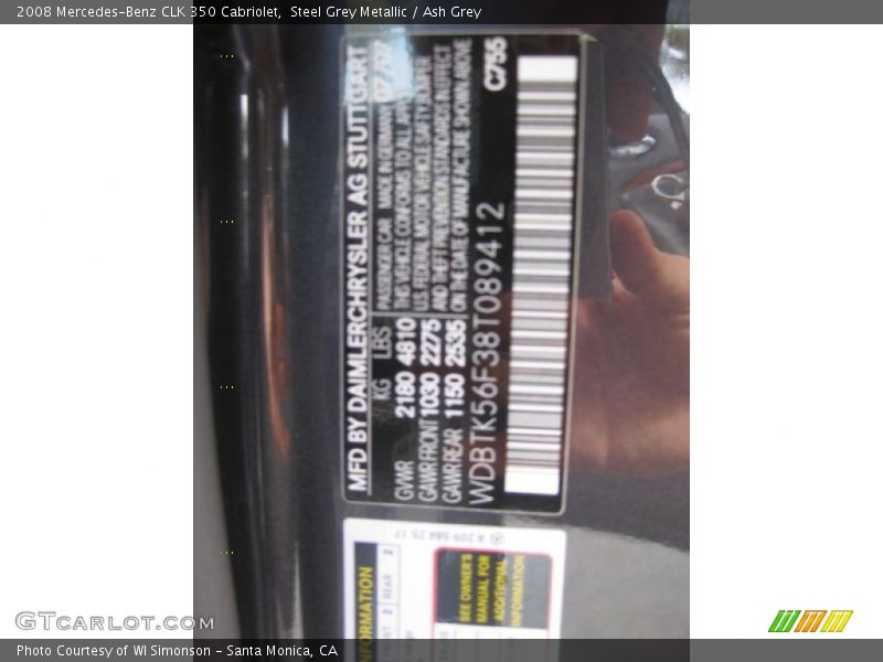 Steel Grey Metallic / Ash Grey 2008 Mercedes-Benz CLK 350 Cabriolet