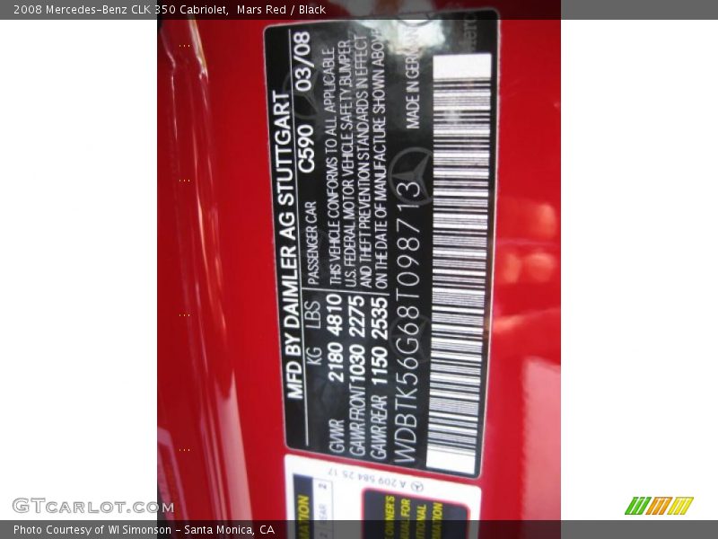Mars Red / Black 2008 Mercedes-Benz CLK 350 Cabriolet