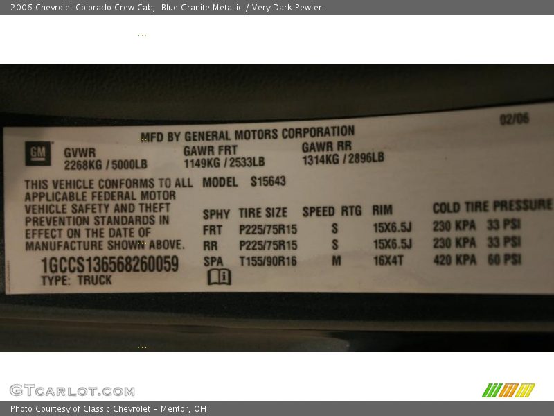 Blue Granite Metallic / Very Dark Pewter 2006 Chevrolet Colorado Crew Cab